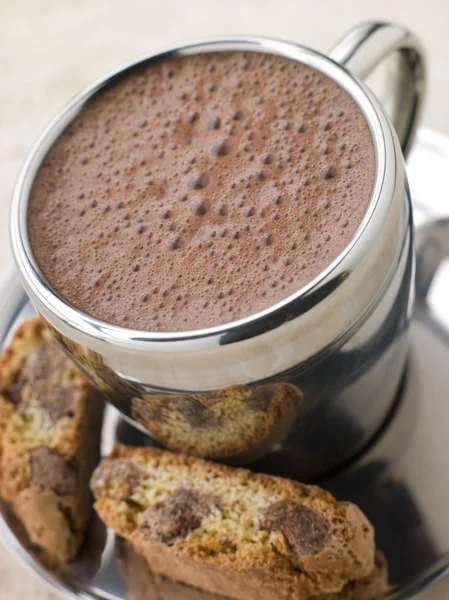 Sıcak Çikolata Floransalı Çikolata Cantuccini Bisküvi Ile — Stok fotoğraf