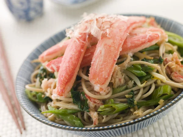 Bol Salade Crabe Des Neiges Nouilles Soba Avec Baguettes — Photo