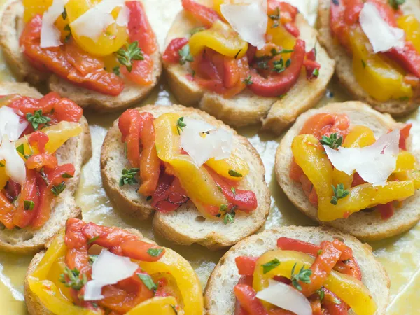 Open Tomato Roasted Pepper Sandwich Manchego Cheese — Stock Photo, Image