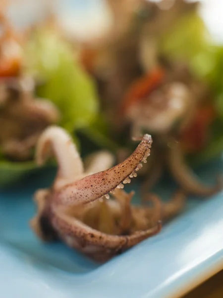 Baby-Tintenfisch und gerösteter Chilisalat — Stockfoto