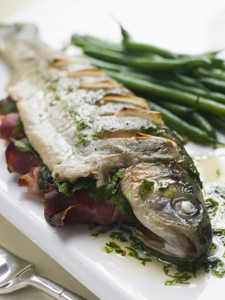 Whole River Trout with Jamon and Herb Butter — Stock Photo, Image
