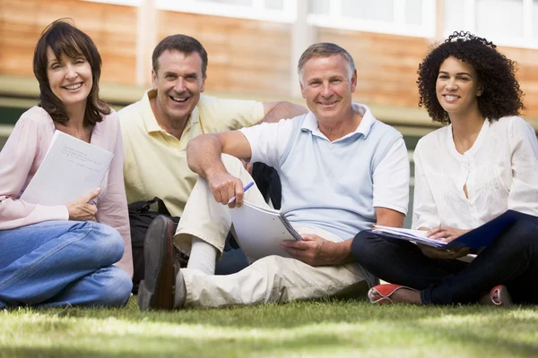 Adult Students Sitting Campus Lawn — Stock Photo, Image