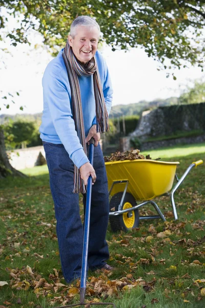Starszy człowiek, zbieranie liści — Zdjęcie stockowe