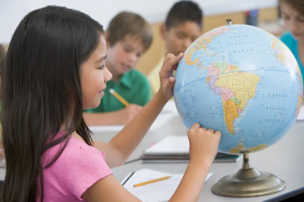 stock image Elementary school geography class with globe