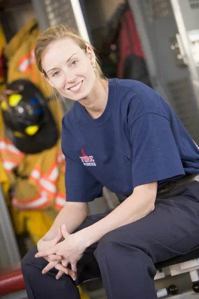 Portrait Firefighter Fire Station Locker Room — Stock Photo, Image