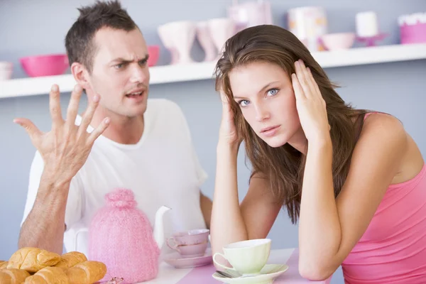 Young Couple Arguing Breakfast Table — Stock Photo, Image
