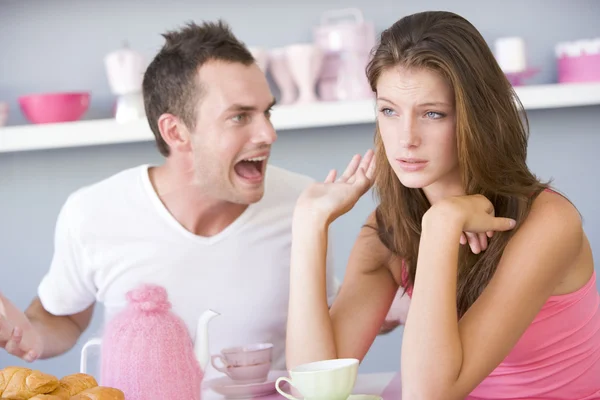 Young Couple Arguing Breakfast Table — Stock Photo, Image