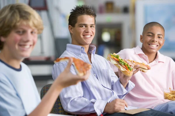 Teenage Boys Enjoying Fast Food Lunches Together — Stock Photo, Image
