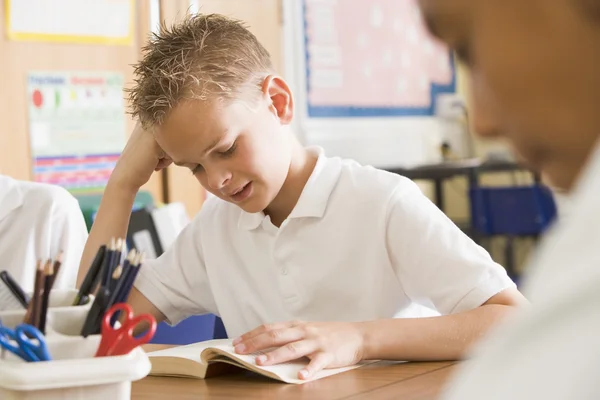 Schoolboy Reading Book Class — Stock Photo, Image