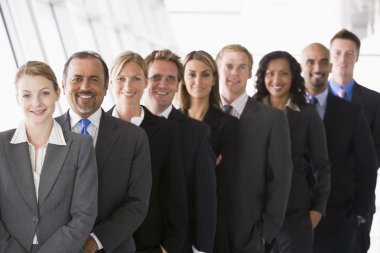 Office staff lined up looking to camera clipart