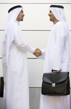 Two Middle Eastern businessmen shaking hands clipart