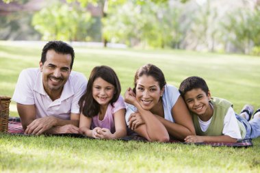 Family having picnic in park clipart