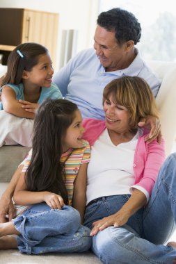 Grandparents talking with grandchildren clipart