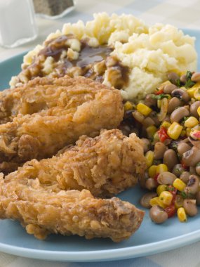 Southern Fried Chicken Wings with Mash Potato Beans and Gravy clipart