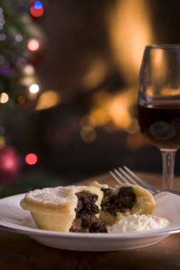 Mince Pie with Brandy cream and a Glass of Sherry clipart