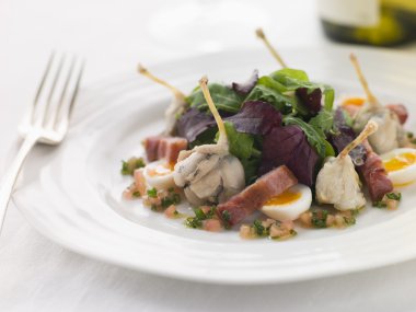 Salad of Frog Legs Lardons and Quail Eggs clipart