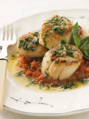 Pan Fried Scallops Piperade and Garlic Butter clipart