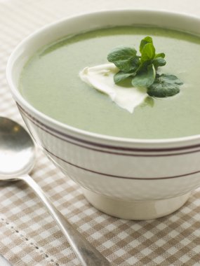Bowl of Watercress Soup with Cr me Fraiche clipart
