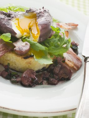 Red Wine Poached Egg with Bacon and Toasted Brioche clipart