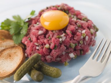 Steak Tartare with Cornichons, Croutons and an Egg Yolk clipart