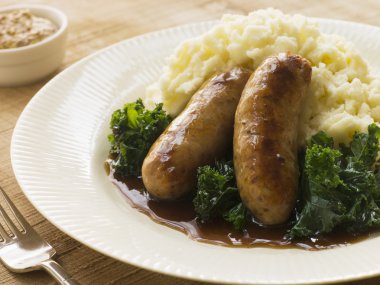 Pork Sausage and Mash with Curly Kale clipart