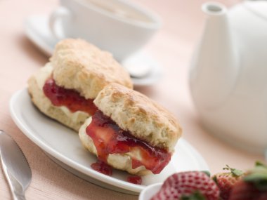 Scones Jam Clotted Cream and Strawberries with Afternoon Tea clipart