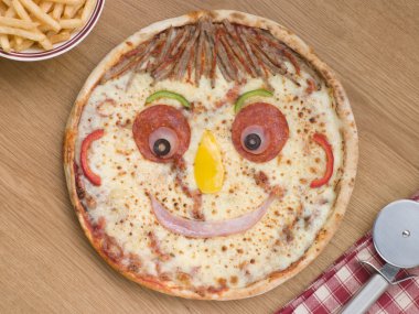 Smiley Faced Pizza with a Portion of Chips clipart