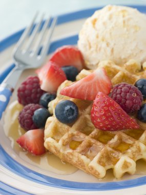 Sweet Waffles with Berries Ice Cream and Syrup clipart