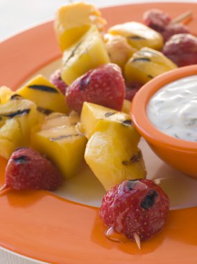 Caramelised Fruit Brochette with Honey Creme Fraiche clipart