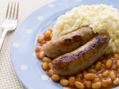 Sausage and Mash with Baked Beans clipart