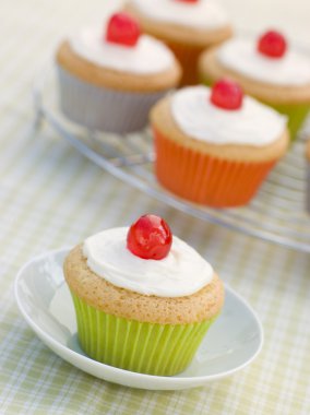 Iced Cup Cakes with Glace Cherries clipart