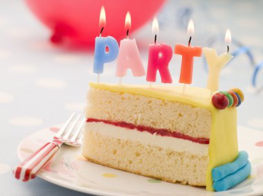 Party Candles on a Slice of Birthday Cake clipart