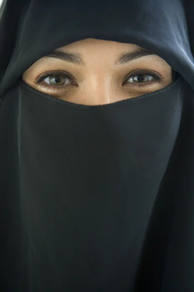 stock image Portrait of a middle eastern woman wearing a black hijab