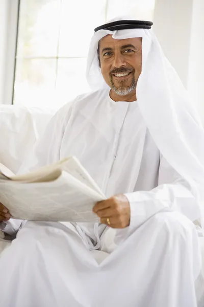 Middle Eastern Man Reading Newspaper — Stock Photo, Image