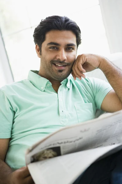 Portrait Middle Eastern Man Reading Newspaper — Stock Photo, Image