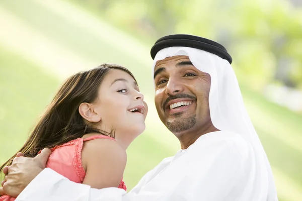 Middle Eastern Man His Daughter Sitting Park — Stock Photo, Image