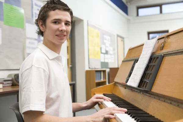 Schoolboy Playing Piano Music Class — Stok fotoğraf