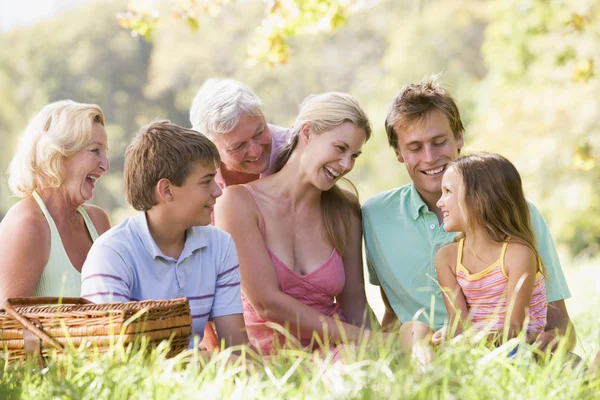 Aile Piknik Gülümseyerek — Stok fotoğraf