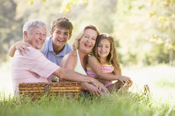 Grootouders Hebben Een Picknick Met Kleinkinderen — Stockfoto