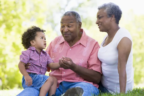 Mor Och Farföräldrar Med Barnbarn Park — Stockfoto