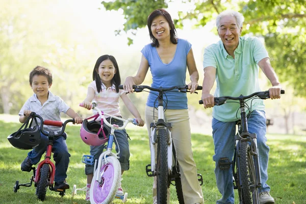 祖父母与孙子女骑的自行车 — 图库照片