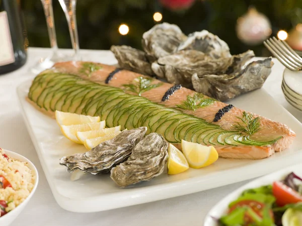 Dressed Side Salmon Boxing Day Buffet — Stock Photo, Image