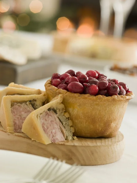 Pork Turkey and Stuffing Pie Cranberry and Game Pie — Stock Photo, Image