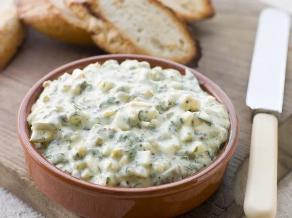 Dish of Sauce Gribiche with Toasted Baguette — Stock Photo, Image