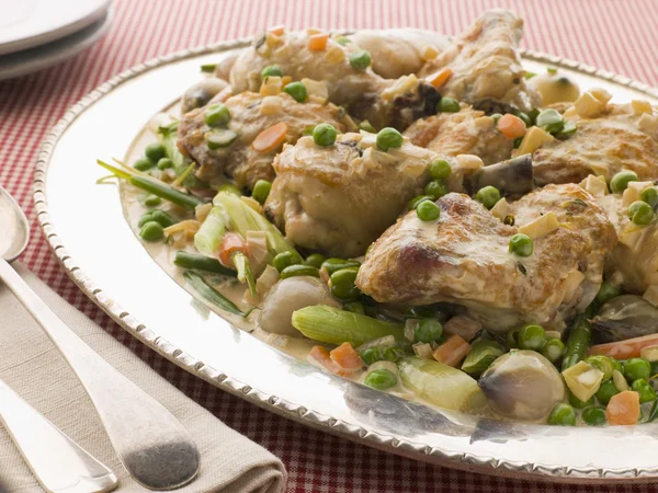 Fricassee Chicken Spring Vegetables — Stock Photo, Image