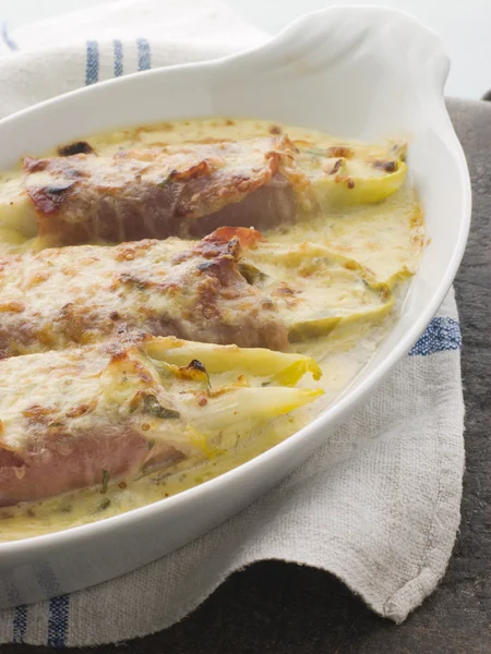 Dish of Chicory Gratin with Bacon — Stock Photo, Image