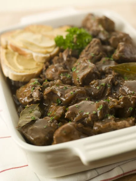Dish Beef Carbonnade Mustard Crouton — Stock Photo, Image