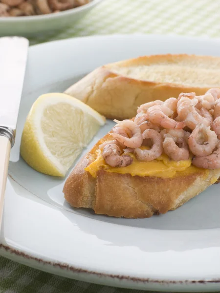 Rouille Brown Shrimps Toasted Baguette — Stock Photo, Image