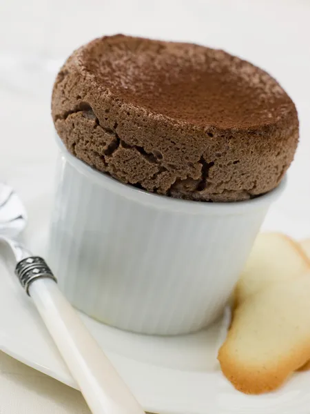 Souffle Chocolat Chaud Avec Biscuits Langue Chat — Photo