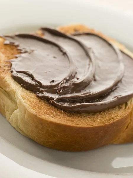 Slice Toasted Brioche Chocolate Spread — Stock Photo, Image